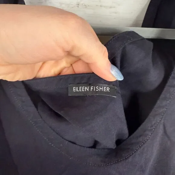 Eileen Fisher Navy Linen Blend Pocket Front Tank Dress - Picture 4 of 4